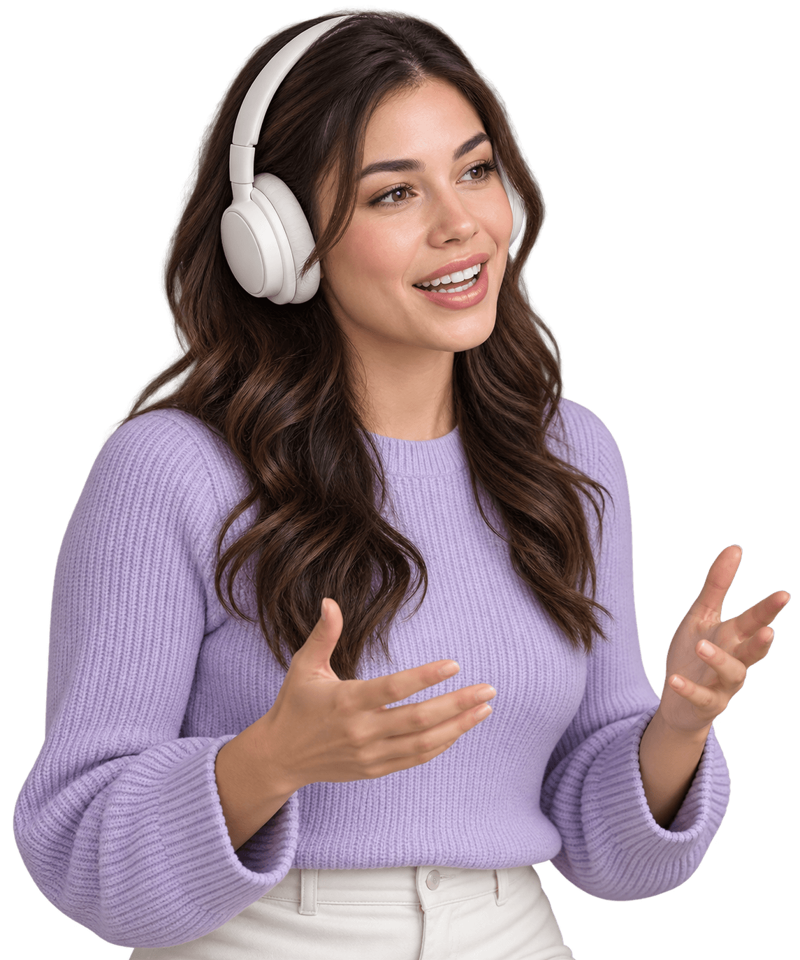 Mujer hablando en inglés con auriculares